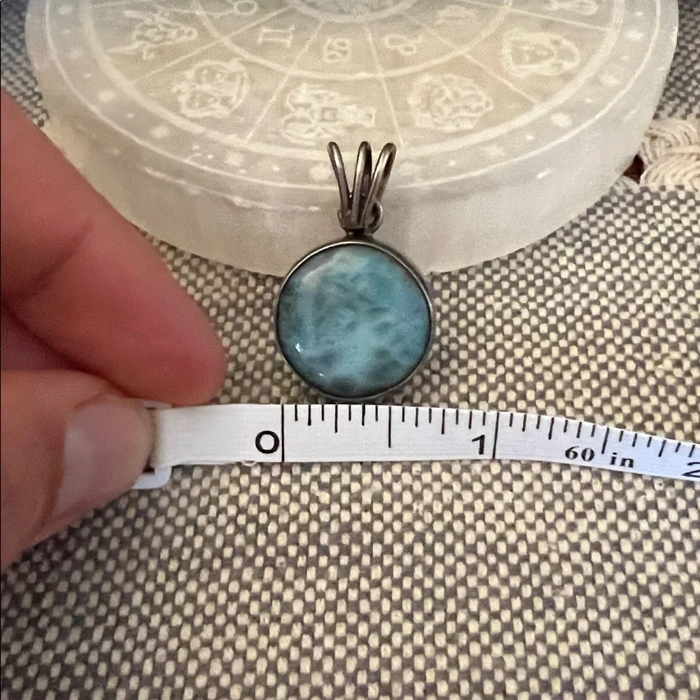 Sterling Silver Blue Larimar Round Pendant - Picture 2 of 3